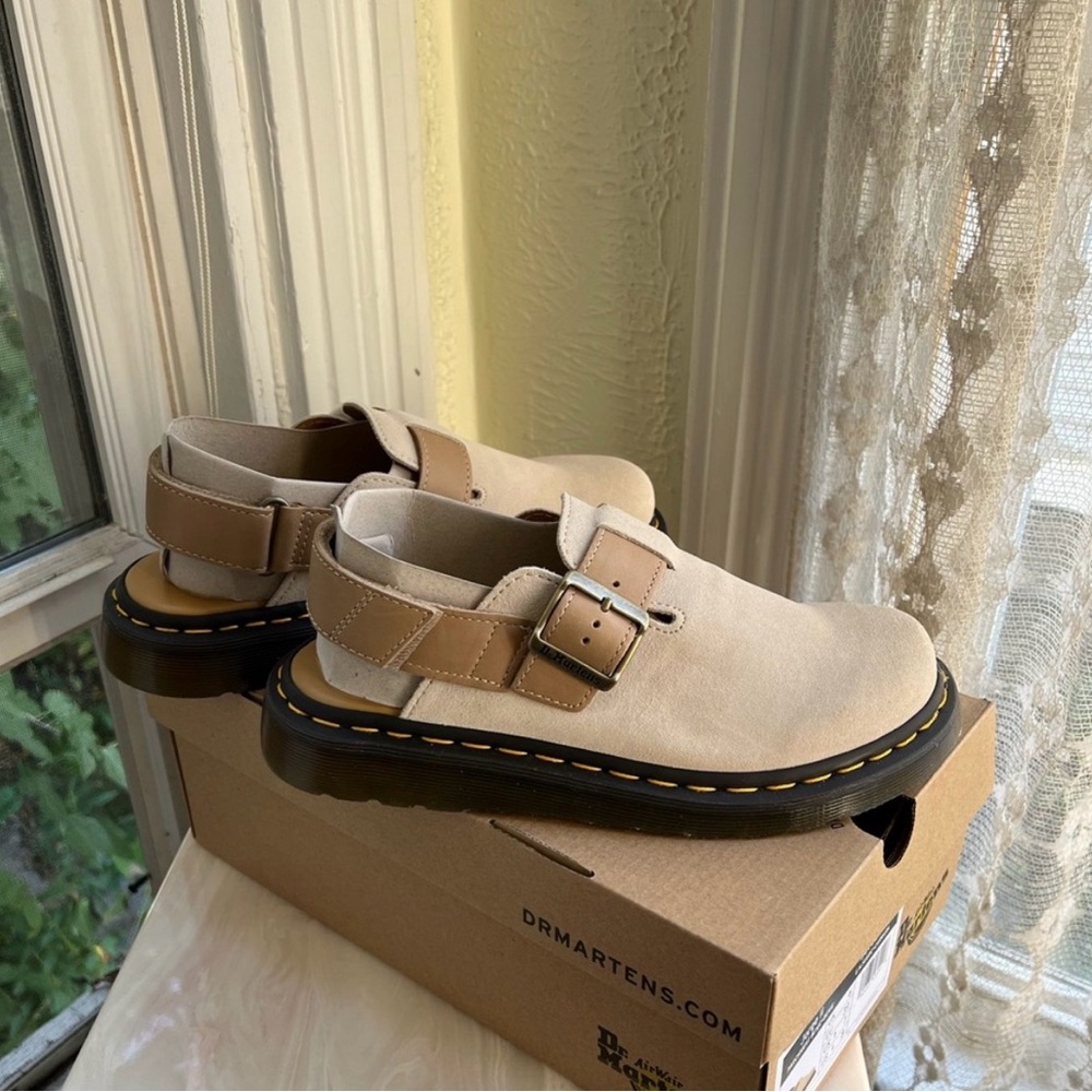 Dr. Martens Jorge II Parchment Beige Suede Slingback Clogs
